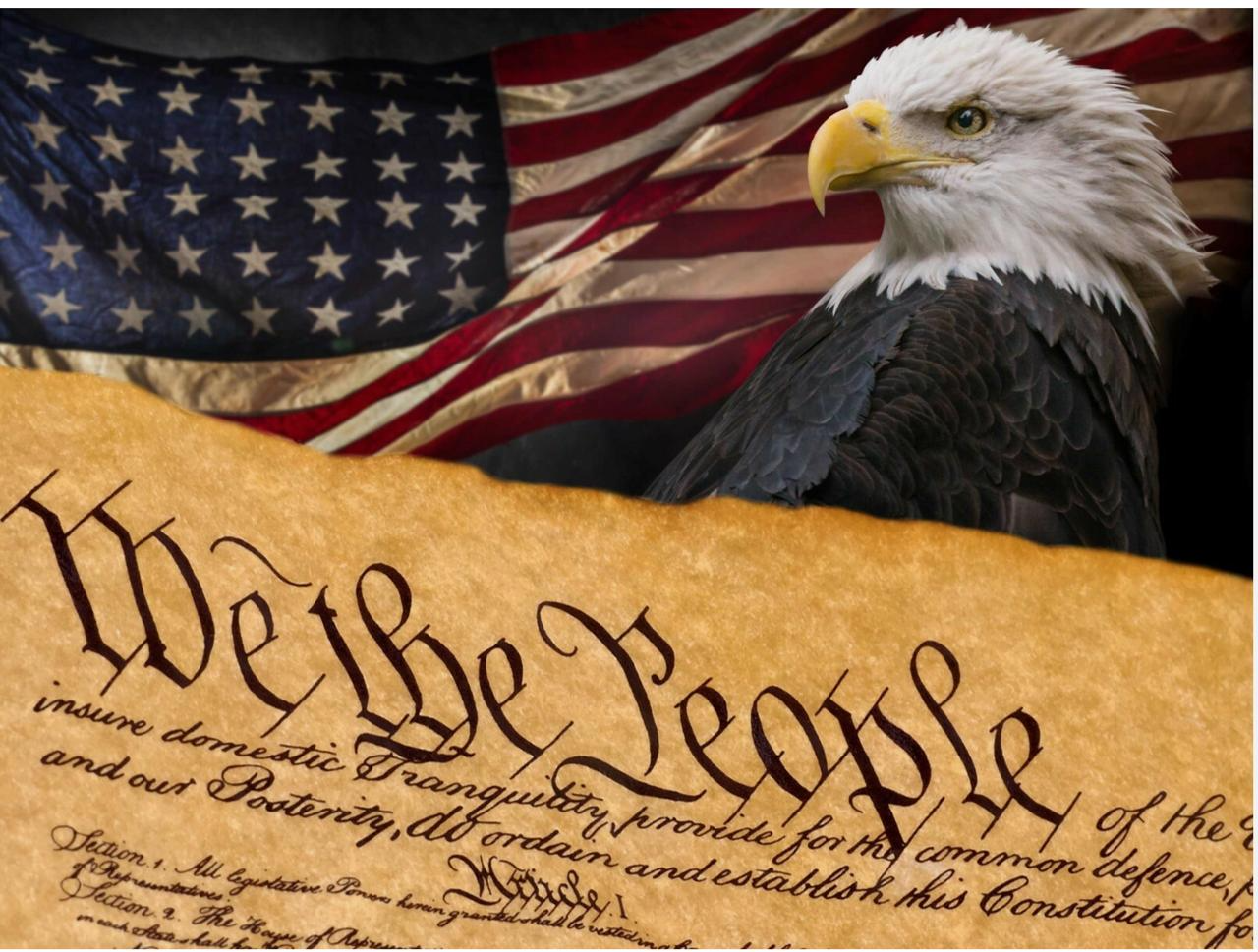 American flag and civic platform